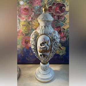 Vintage CHERUB ANGEL VASE URN Keramos Capodimonte Italy large 16”